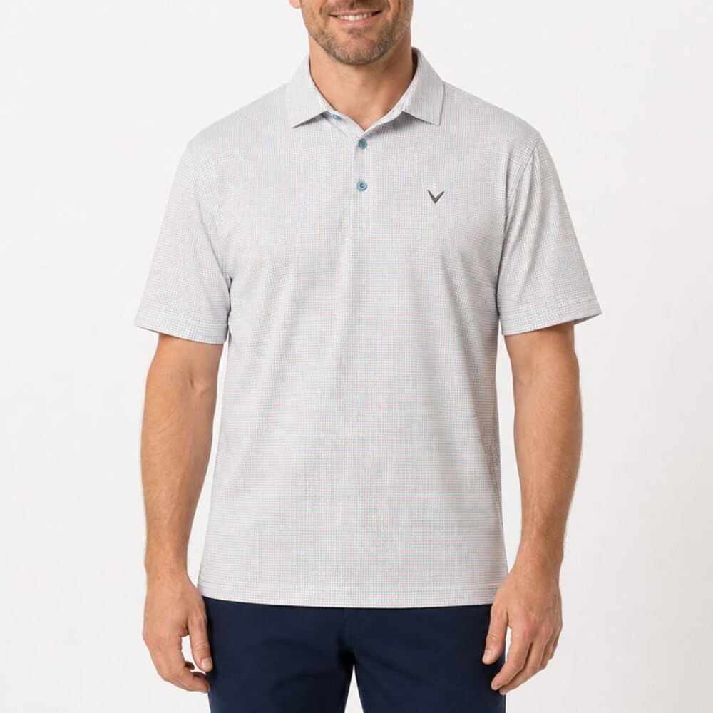 Callaway Opti-Dri Polo Shirt Men's XL Blue Pink Check Golf Performance Short Sle
